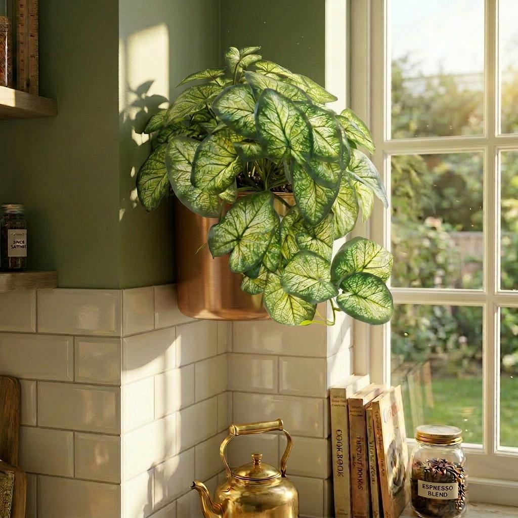25cm Artificial Trailing Variegated Caladium Vine Plant Dark Green – image 2
