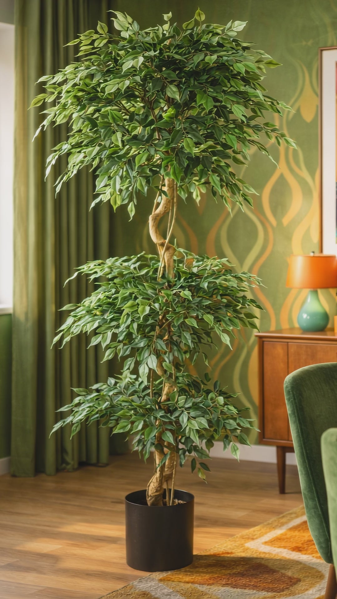 Load video: 180cm Artificial Fruticosa Ficus Triple Ball Topiary - 1984 Leaves