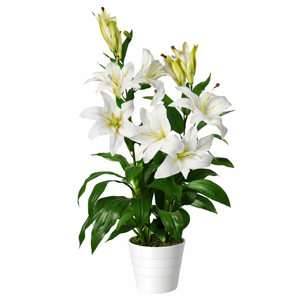 90cm (3ft) Artificial Lily Stargazer Style Lilies Plant Large Flowers White Pot – image 5