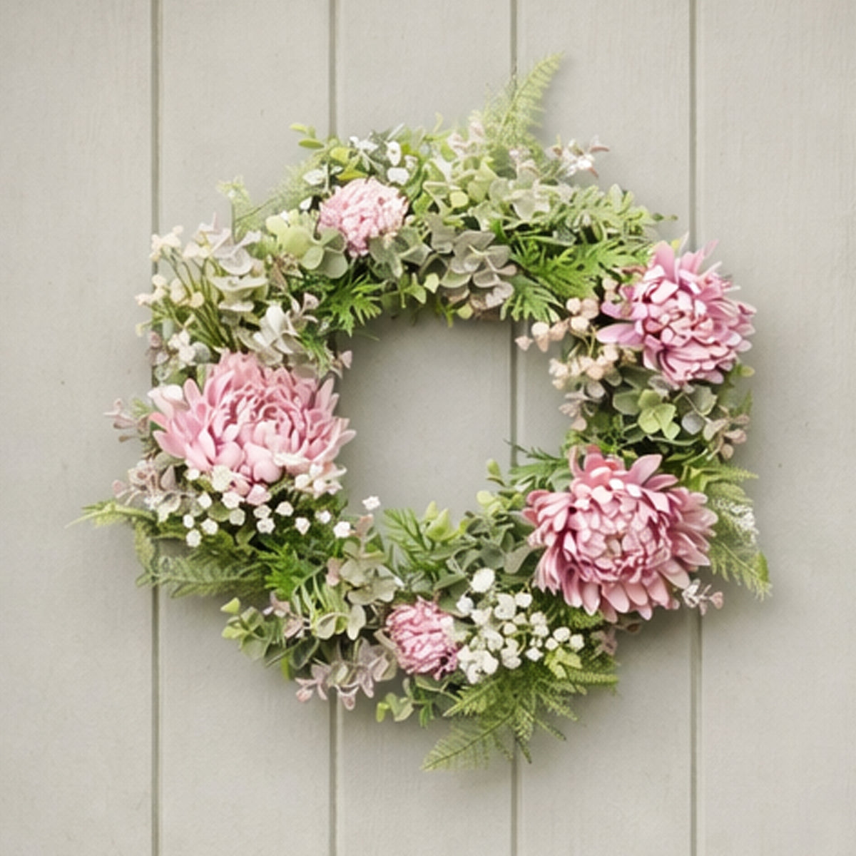 45cm Artificial Pink Floral Wreath – image 2